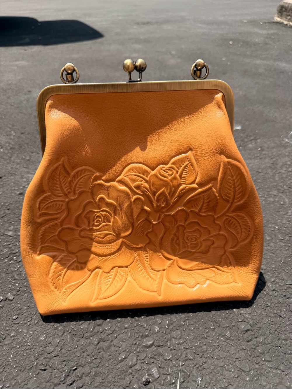 Patricia Nash Biscuit Tooled Leather Kiss Lock Satchel | Floral Embossed